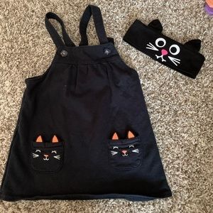 CARTER’S Halloween Black Cat Overall Dress W/ Pockets & Headband 12 Month (141)